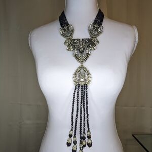 Heidi Daus Bountiful Splendor Black and White Crystal In Gold Statement Necklace